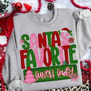 SANTA'S FAVORITE LUNCH LADY - FAUX YARN - DTF TRANSFER