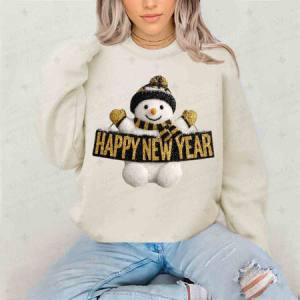 HAPPY NEW YEAR SNOWMAN - FAUX YARN + YARN GLITTER - DTF TRANSFER