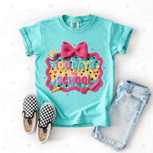 COQUETTE 100 DAYS OF SCHOOL - PINK BOW - FAUX YARN - DTF TRANSFER