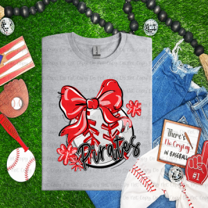 BASEBALL/SOFTBALL W/ BOW & MASCOT - CUSTOM TRANSFER