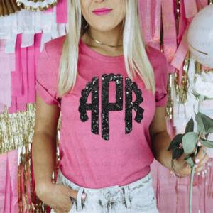 BLACK FAUX GLITTER MONOGRAM - CUSTOM TRANSFER