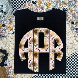 SUNFLOWER BEES & CHECKER MONOGRAM - CUSTOM TRANSFER