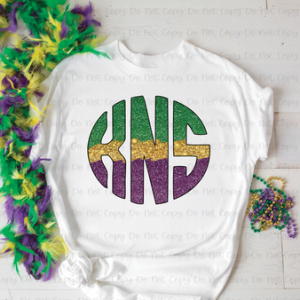 MARDI GRAS MONOGRAM - FAUX GLITTER - CUSTOM TRANSFER