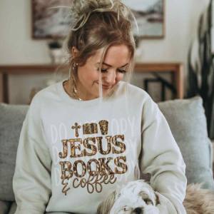 JESUS BOOKS AND COFFEE CAMO - FAUX EMBROIDERY - DTF TRANSFER