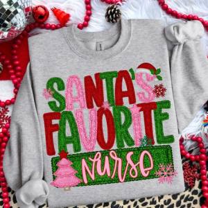 SANTA'S FAVORITE NURSE - FAUX YARN - DTF TRANSFER