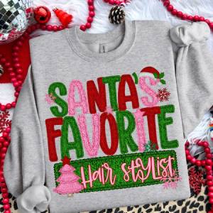 SANTA'S FAVORITE HAIR STYLIST - FAUX YARN - DTF TRANSFER