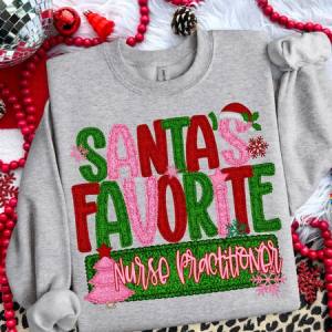 SANTA'S FAVORITE NURSE PRACTITIONER - FAUX YARN - DTF TRANSFER
