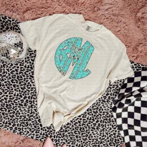 TURQUOISE LEOPARD MONOGRAM - CUSTOM TRANSFER