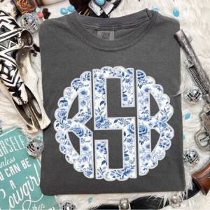 BLUE ROSES MONOGRAM - CUSTOM TRANSFER