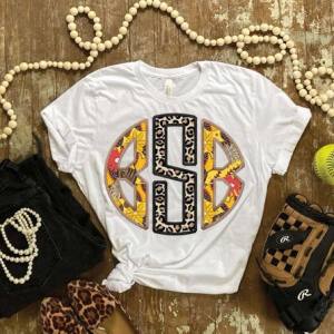 LEOPARD & SUNFLOWER SOFTBALL MONOGRAM *OLLIE & CO. EXCLUSIVE* - CUSTOM TRANSFER