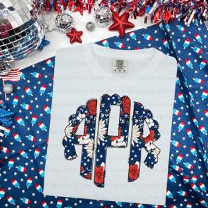 RED WHITE & BLUE FLORAL MONOGRAM - CUSTOM TRANSFER