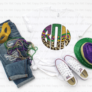 MARDI GRAS BEADS & LEOPARD MONOGRAM - CUSTOM TRANSFER