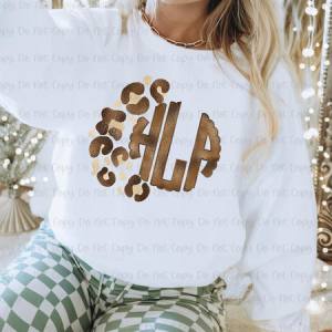 BROWN W/ LEOPARD FRAME MONOGRAM - CUSTOM TRANSFER