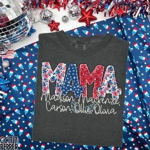 PREPPY INDEPENDENCE DAY - MAMA,AUNT,GRANDMA,ETC W/ KIDS NAMES - CUSTOM TRANSFER