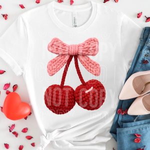 RED CHERRY WITH BOW - FAUX YARN - DTF TRANSFER