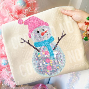 SNOWMAN PINK HAT - FAUX SEQUIN - DTF TRANSFER