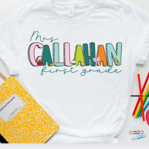 COLOR BLOCK TEACHER NAME W/ GRADE OR SUBJECT - CUSTOM TRANSFER