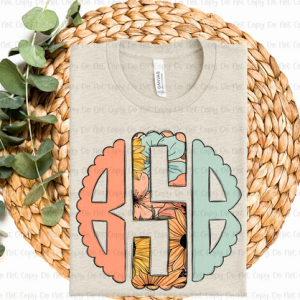 SUNFLOWER ORANGE & MINT - MONOGRAM - CUSTOM TRANSFER