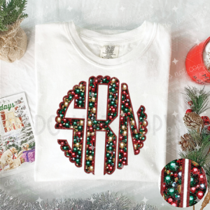 CHRISTMAS ORNAMENT SCALLOPED MONOGRAM - FAUX EMBROIDERY - CUSTOM TRANSFER