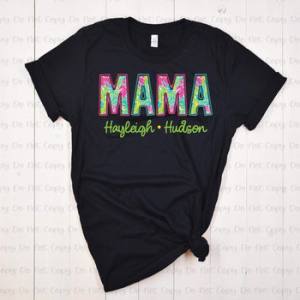 NEON MONSTERA TITLE W/ KIDS NAME - FAUX EMBROIDERY - CUSTOM TRANSFER
