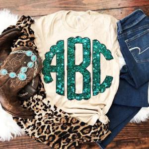 TEAL GLITTER MONOGRAM - FAUX GLITTER - CUSTOM TRANSFER