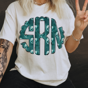 TEAL SKELLIES MONOGRAM - CUSTOM TRANSFER