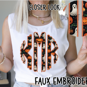 HAPPY GHOSTS & PUMPKINS MONOGRAM - CUSTOM TRANSFER