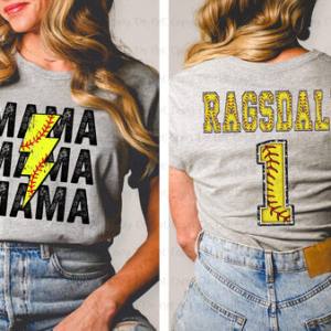 SOFTBALL MAMA - FULL FRONT+BACK - 11"FRONT+12"BACK - CUSTOM TRANSFER