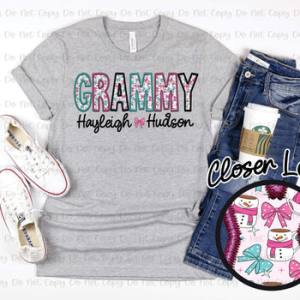 PINK & TEAL CHRISTMAS TITLE W/ KIDS NAMES - FAUX EMBROIDERY - CUSTOM TRANSFER