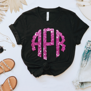 PINK GLITTER MONOGRAM - FAUX GLITTER - CUSTOM TRANSFER