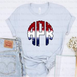 RED WHITE AND BLUE STARS MONOGRAM - CUSTOM TRANSFER
