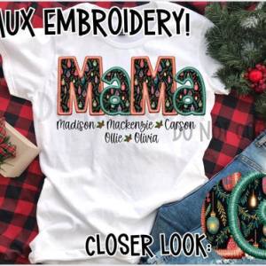CHRISTMAS TITLE W/ KIDS NAMES - FAUX EMBROIDERY - CUSTOM TRANSFER