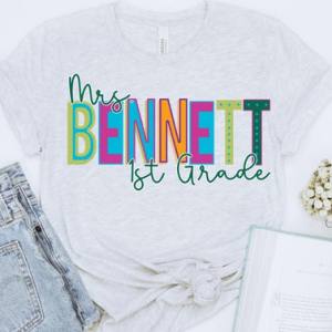 NEON TEACHER NAME W/ GRADES - CUSTOM TRANSFER