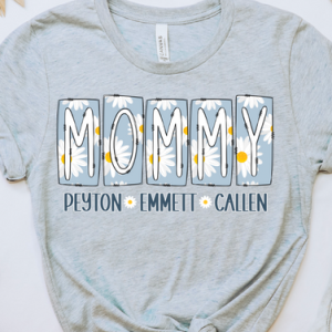 BLUE DAISY BLOCK TITLE W/ KIDS NAME - CUSTOM TRANSFER