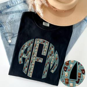 NEUTRAL HIGHLAND COW MONOGRAM - CUSTOM TRANSFER