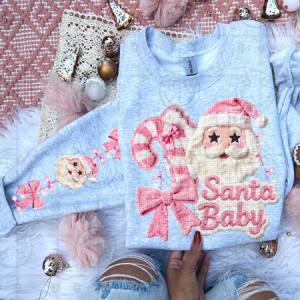 PINK SANTA BABY FAUX FUR - FRONT+SLEEVE - DTF TRANSFER