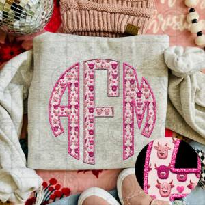 PINK VALENTINE HIGHLAND COW MONOGRAM - CUSTOM TRANSFER