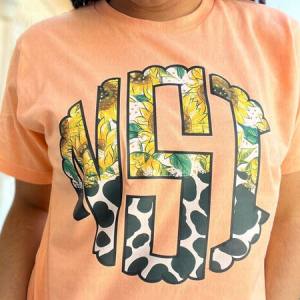 SUNFLOWER/COW PRINT MONOGRAM - CUSTOM TRANSFER