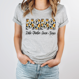 COWPRINT SUNFLOWER TITLE W/ KIDS NAME - CUSTOM TRANSFER