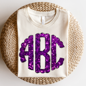 PURPLE GLITTER MONOGRAM - FAUX GLITTER - CUSTOM TRANSFER