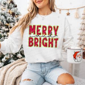 MERRY AND BRIGHT - FAUX SEQUIN - DTF TRANSFER
