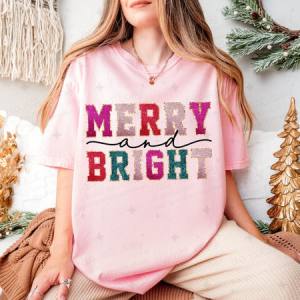 MERRY AND BRIGHT - FAUX SEQUIN - DTF TRANSFER