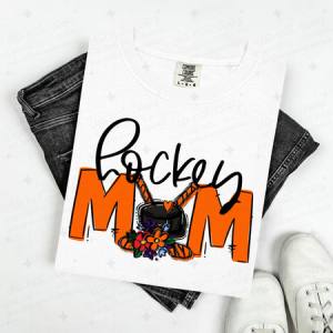 HOCKEY MOM - ORANGE/WITH FLOWER - DTF TRANSFER