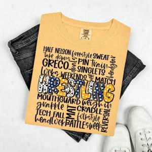 WRESTLING DOODLE - NAVY BLUE/YELLOW - DTF TRANSFER