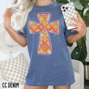 ORANGE GEO CROSS - DTF TRANSFER