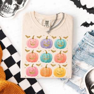 PASTEL JACK O LANTERNS - FAUX GLITTER - DTF TRANSFER
