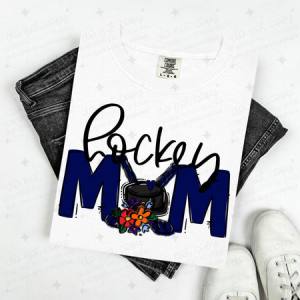 HOCKEY MOM - NAVY BLUE/WITH FLOWER - DTF TRANSFER