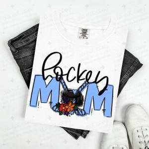 HOCKEY MOM - COLUMBIA BLUE/WITH FLOWER - DTF TRANSFER