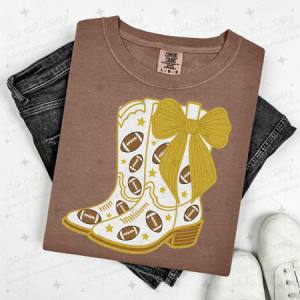 COQUETTE FOOTBALL BOOTS - GOLD W/FAUX GLITTER - DTF TRANSFER