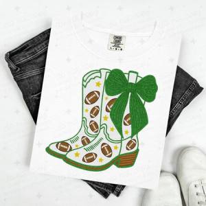 COQUETTE FOOTBALL BOOTS - GREEN W/FAUX GLITTER - DTF TRANSFER